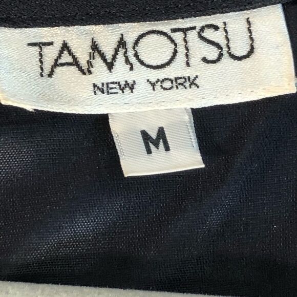 Tamotsu New York Crepe Navy Blue Crew Neck Sleeveless Sheath Dress M - Picture 8 of 9